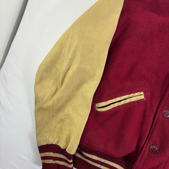True Vintage 60s Wisconsin Badgers Varsity Letterman Wool Leather Sleeve Jacket - Picture 4 of 16